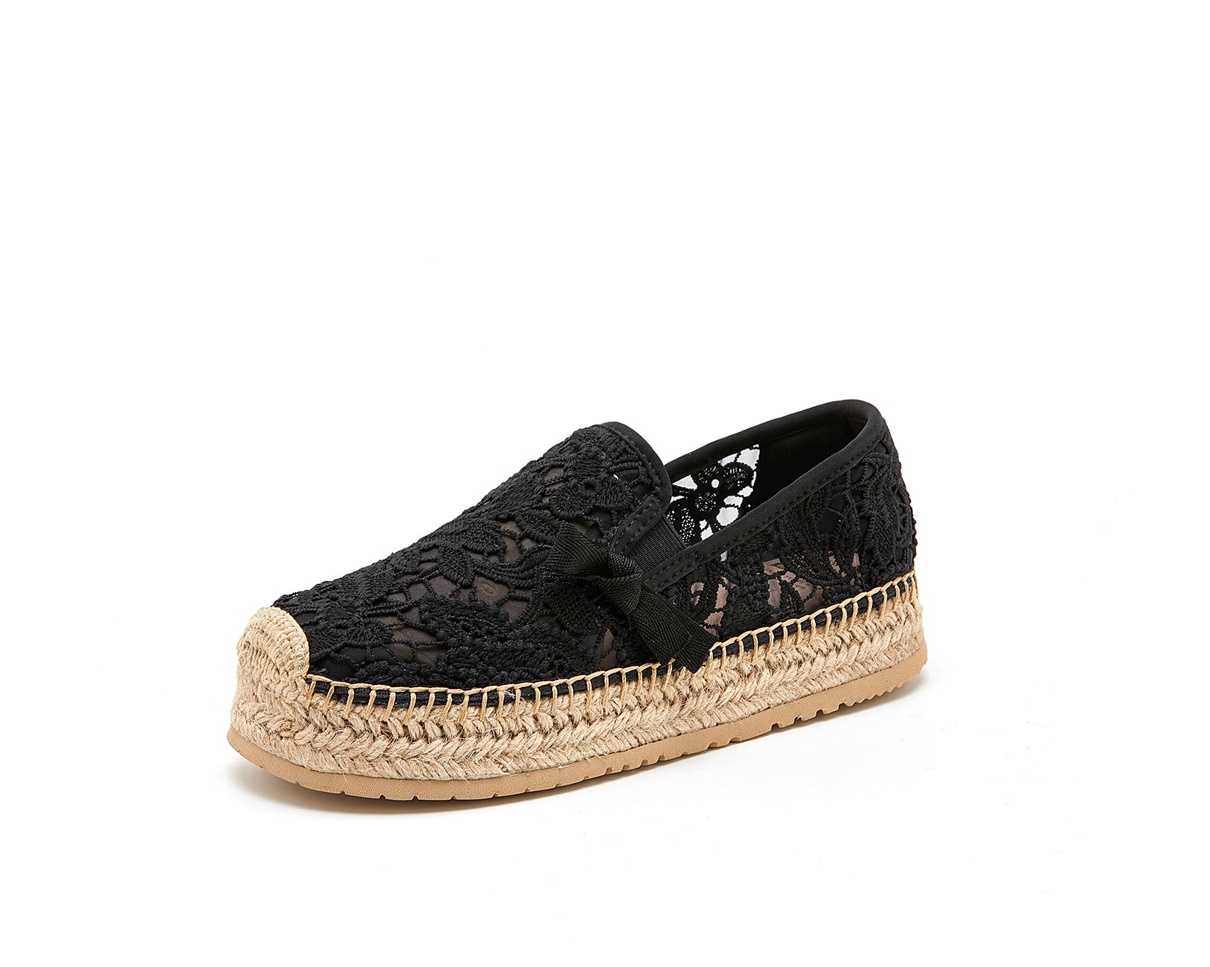 Joy&mario Handmade Women’s Slip-On Espadrille Mesh Shoes in Black-05352W