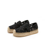 Joy&mario Handmade Women’s Slip-On Espadrille Mesh Shoes in Black-05352W