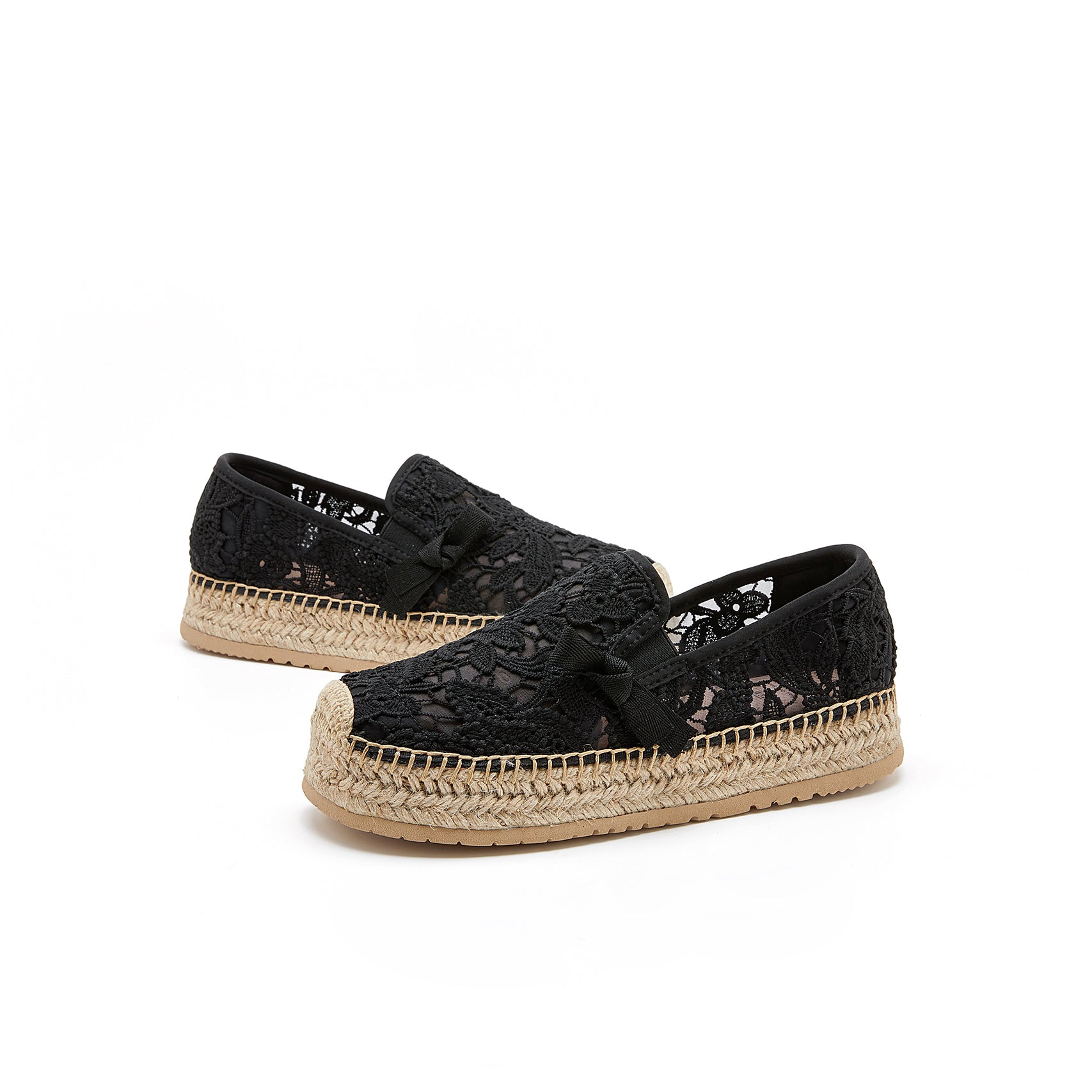 JOY&MARIO Handmade Women’s Slip-On Espadrille Mesh Loafers Flats in Black-05352W