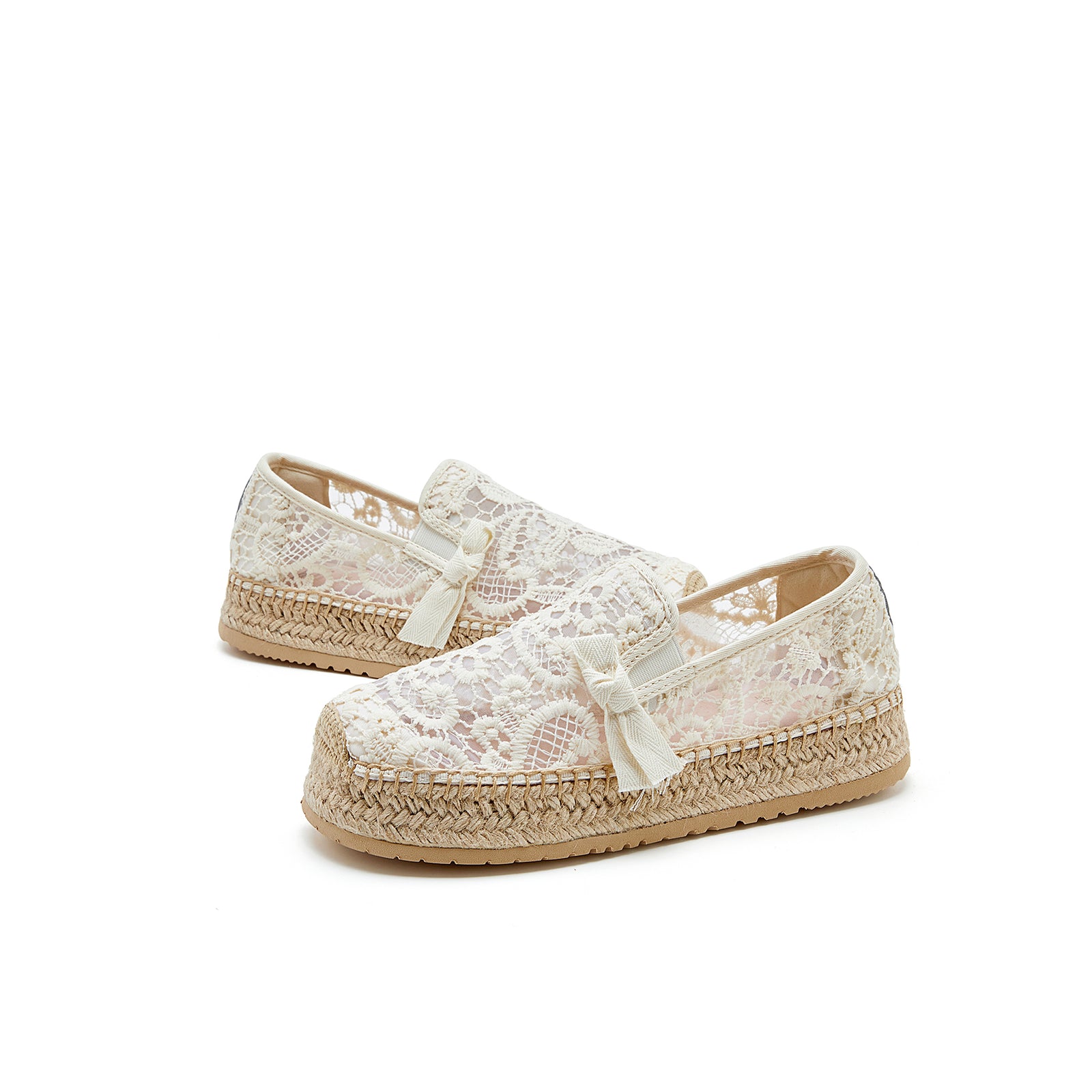 JOY&MARIO Handmade Women’s Slip-On Espadrille Mesh Loafers Flats in Beige-05352W