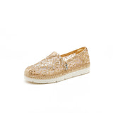 Load image into Gallery viewer, JOY&amp;MARIO Handmade Women’s Slip-On Espadrille Mesh Loafers Platform Shoes 52108W Gold