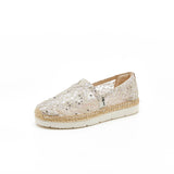 JOY&MARIO Handmade Women’s Slip-On Espadrille Mesh Loafers in Gold-52108W