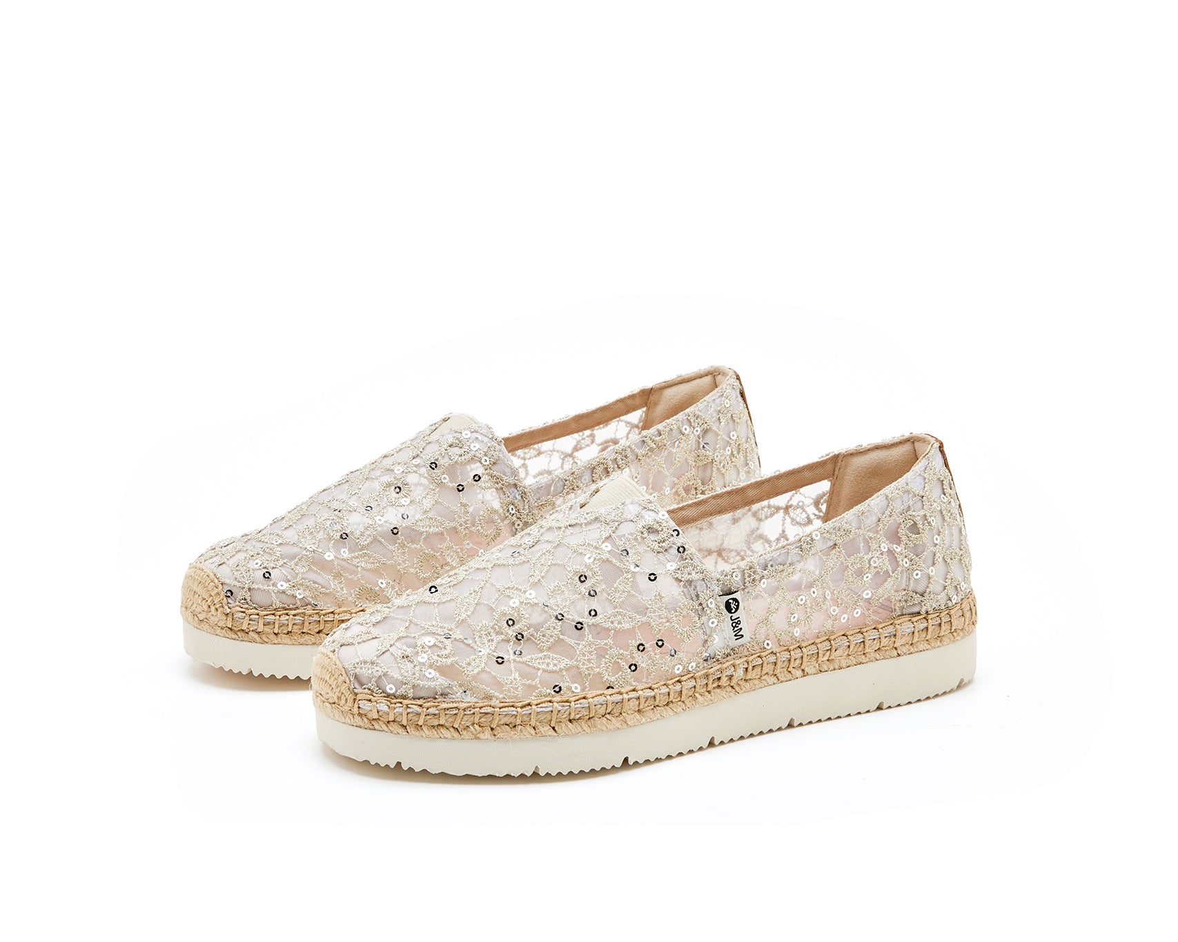 JOY&MARIO Handmade Women’s Slip-On Espadrille Mesh Loafers in Gold-52108W