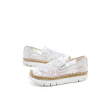 Load image into Gallery viewer, JOY&amp;MARIO Handmade Women’s Slip-On Espadrille Mesh Loafers in White-52112W