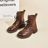 Load image into Gallery viewer, JOY&amp;MARIO Women&#39;s Action Leather Lace-up Boots in Brown-69101W