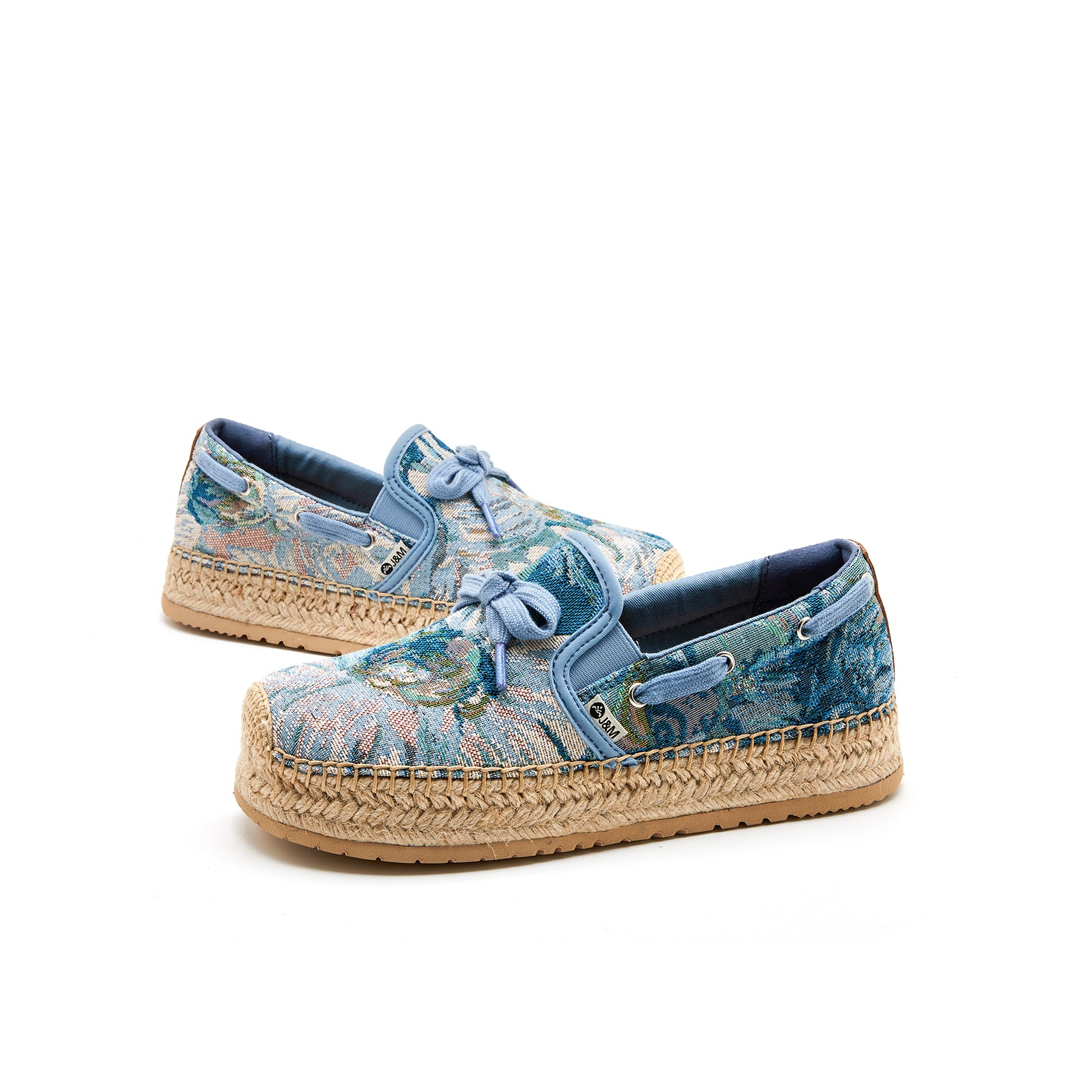 JOY&MARIO Handmade Women’s Slip-On Espadrille Fabric Loafers in Blue-05335W