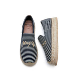 Load image into Gallery viewer, JOY&amp;MARIO Handmade Women’s Slip-On Espadrille Stripe Loafers Flats Shoes 05370W Navy
