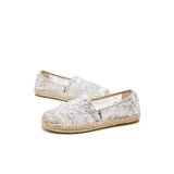 Load image into Gallery viewer, JOY&amp;MARIO Handmade Women’s Slip-On Espadrille Sequin Mesh Loafers in Silver-05328W