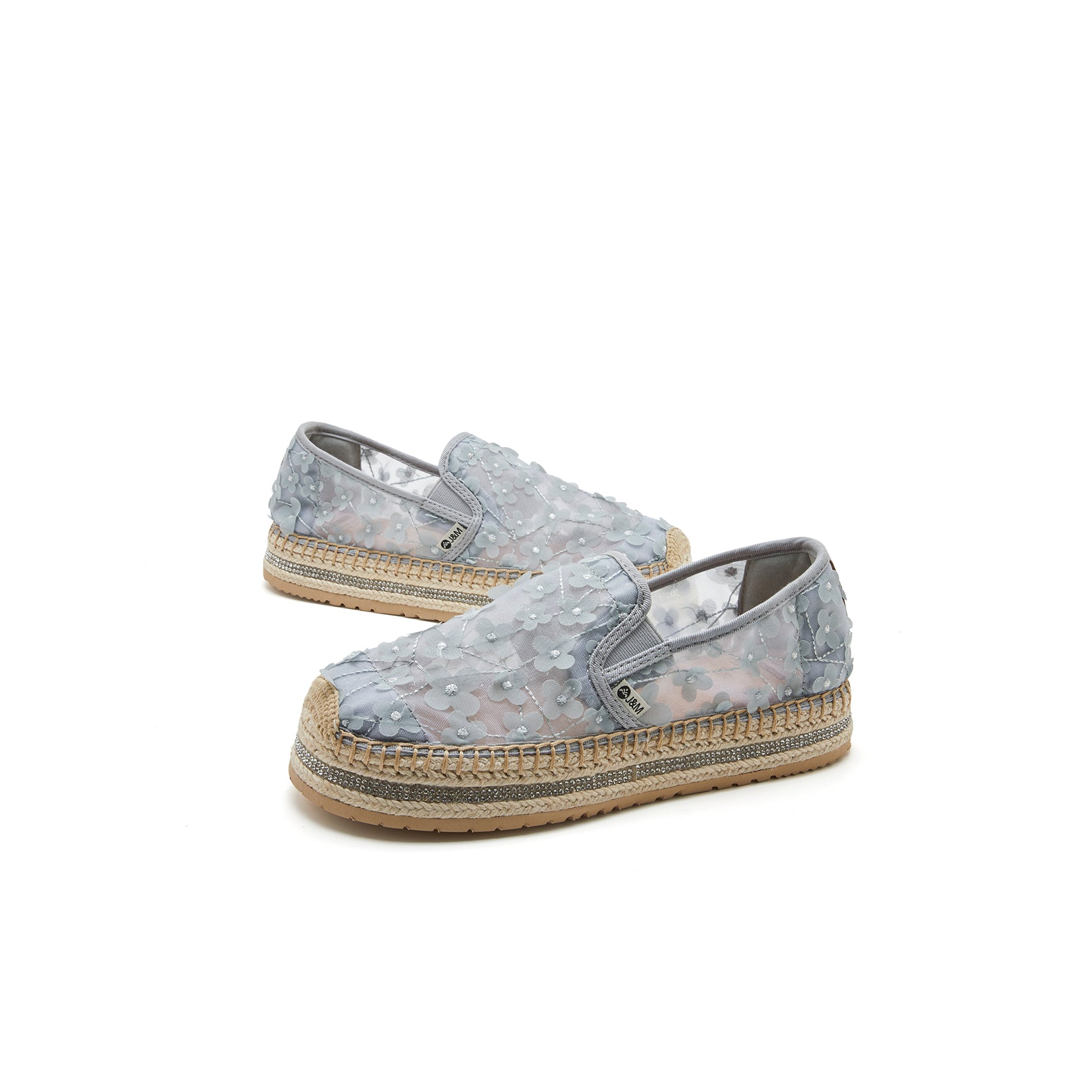 JOY&MARIO Handmade Women’s Slip-On Espadrille Mesh Loafers Flats in Grey-05356W