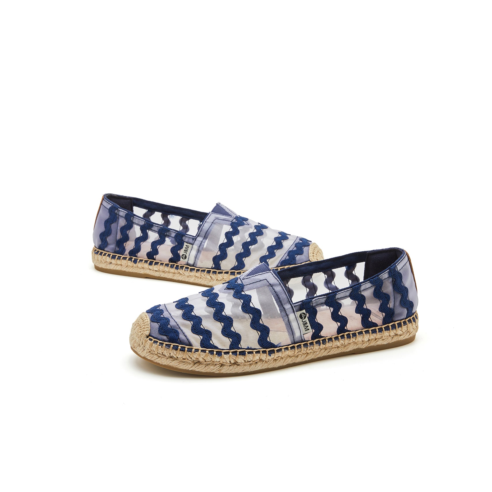 JOY&MARIO Handmade Women’s Slip-On Espadrille Mesh Loafers Flats in Blue-05320W