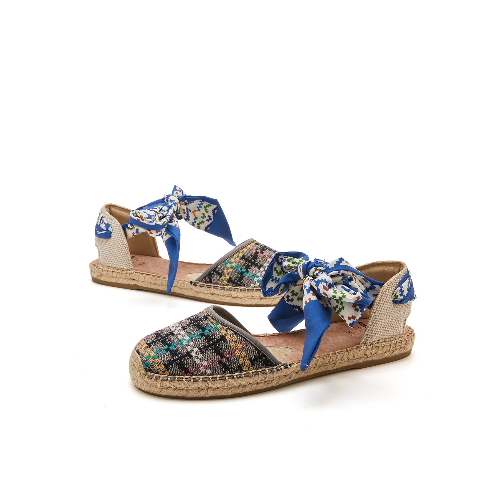 JOY&MARIO Handmade Women’s Slip-On Espadrille Fabric Loafers Flats Sandal in Blue-05332W