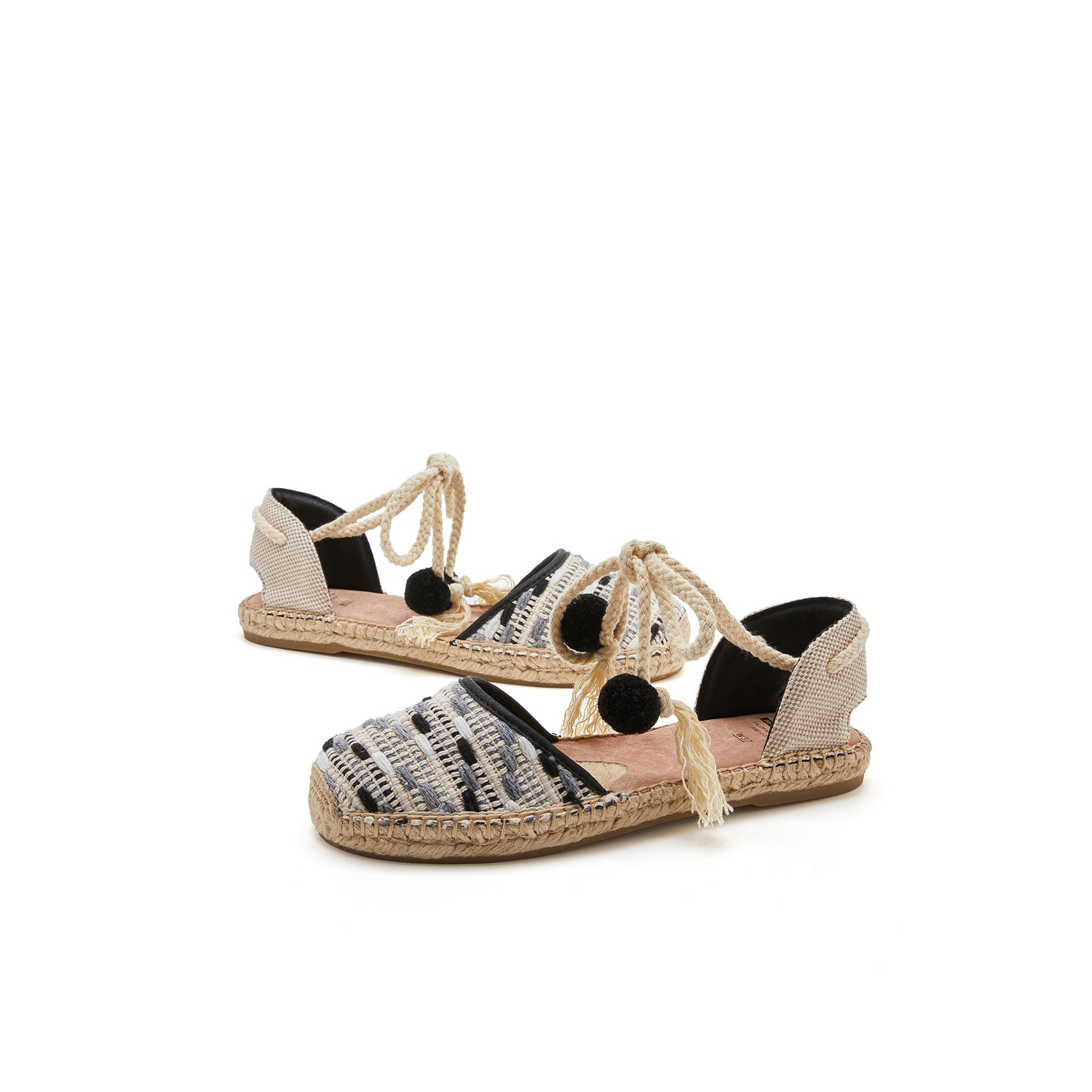 JOY&MARIO Handmade Women’s Slip-On Espadrille Fabric Loafers Flats Sandal in Black-05361W