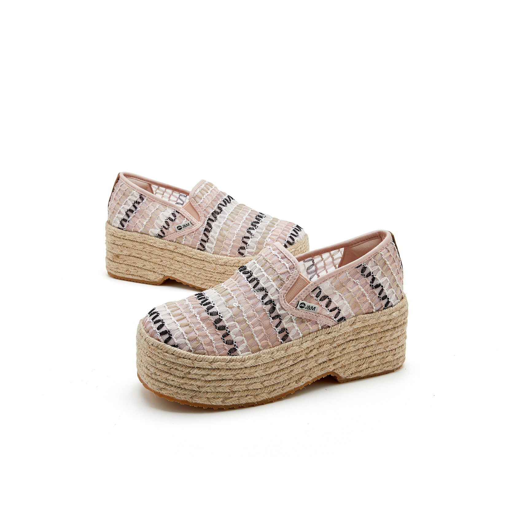 JOY&MARIO Handmade Women’s Slip-On Espadrille Mesh Loafers Wedges in Pink-86181W