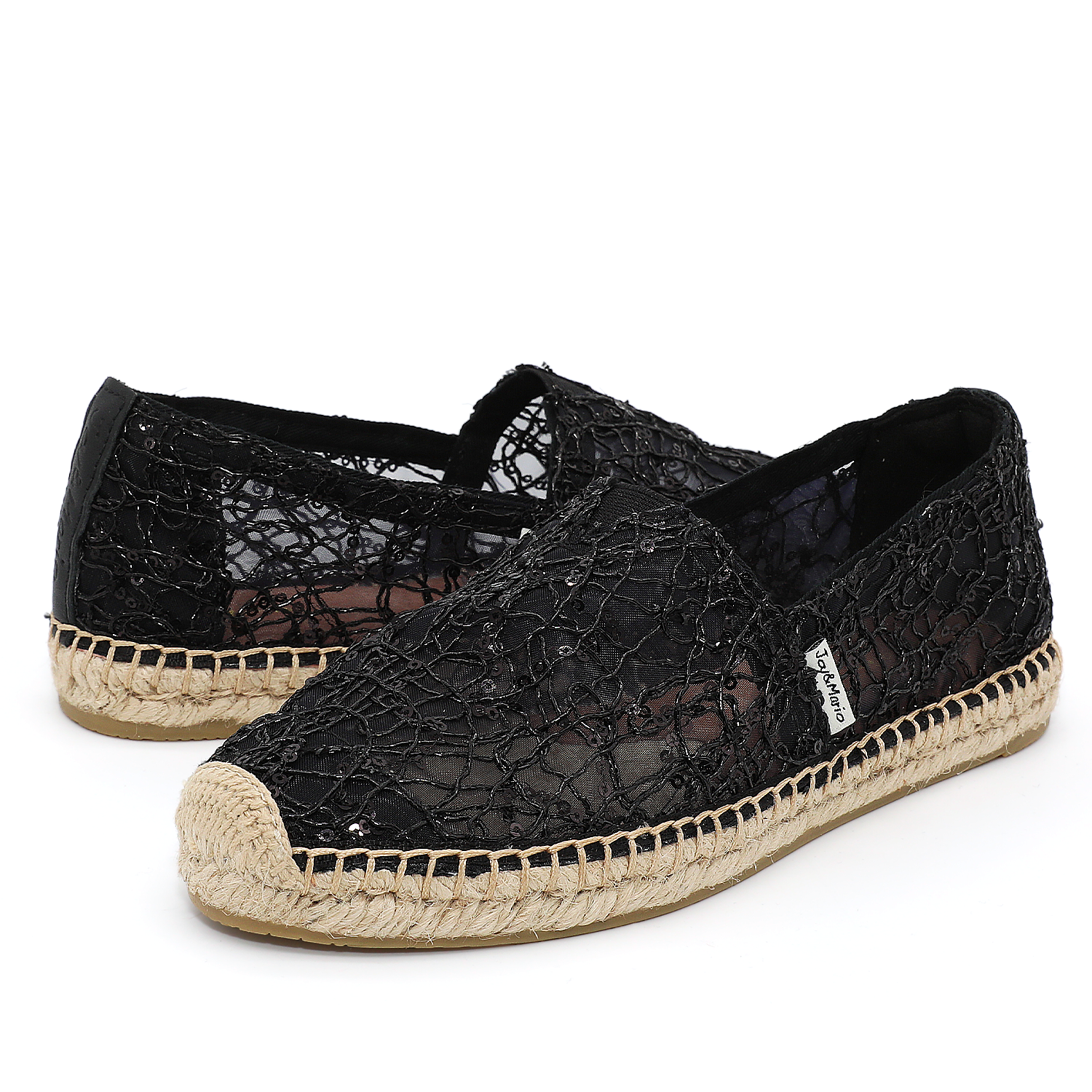 JOY&MARIO Handmade Women’s Slip-On Espadrille Mesh Loafers Flats in Black-A01070W