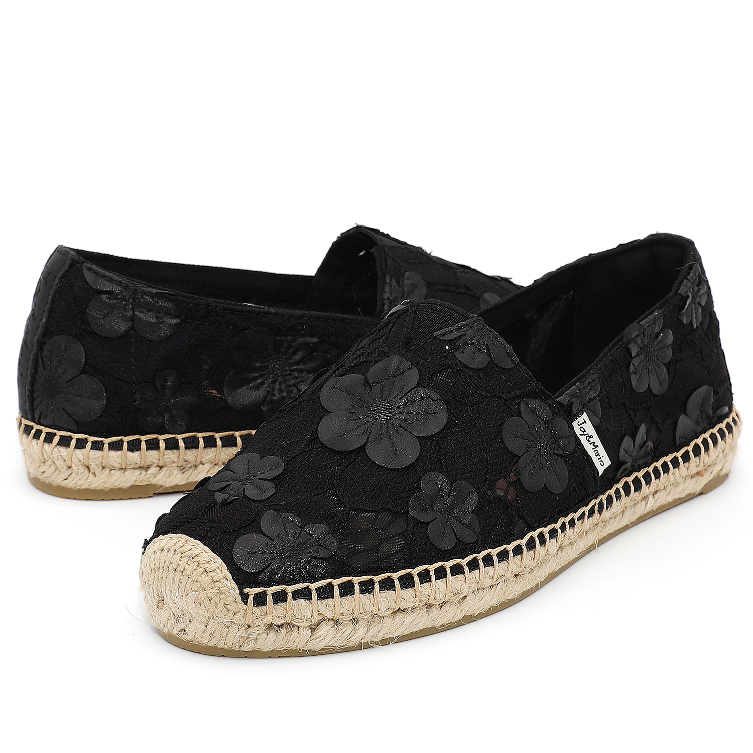 JOY&MARIO Handmade Women’s Slip-On Espadrille Mesh Loafers Flats in Black-A01287W