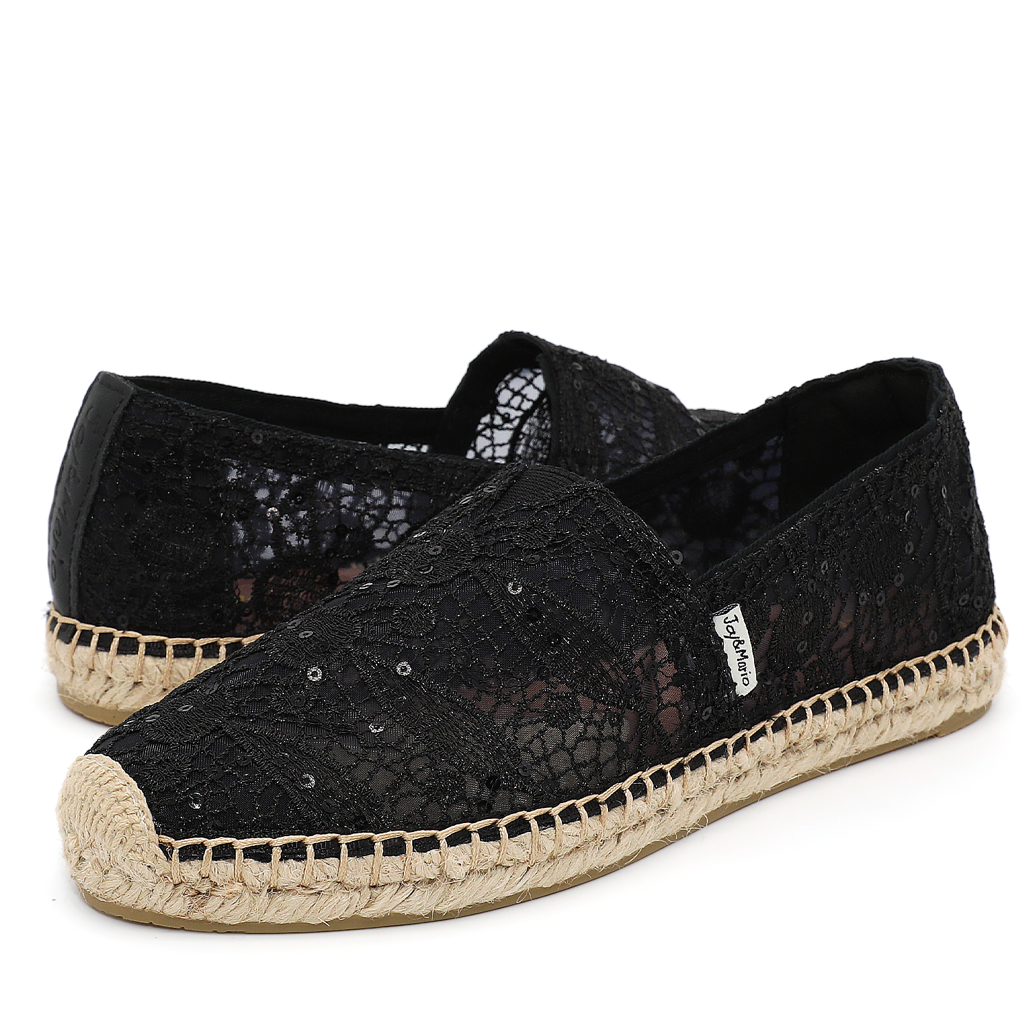 JOY&MARIO Handmade Women’s Slip-On Espadrille Mesh Loafers Flats in Black-A01961W