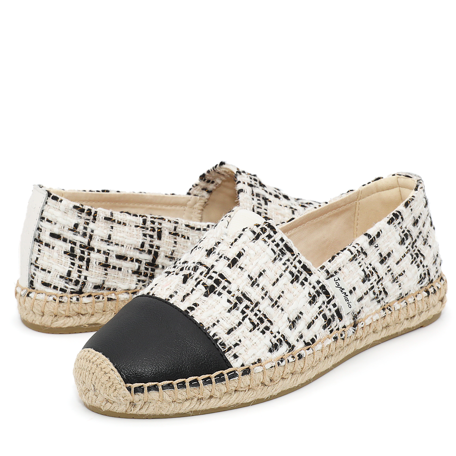 JOY&MARIO Handmade Women’s Slip-On Espadrille Tweed Loafers Flats in White-A01962W