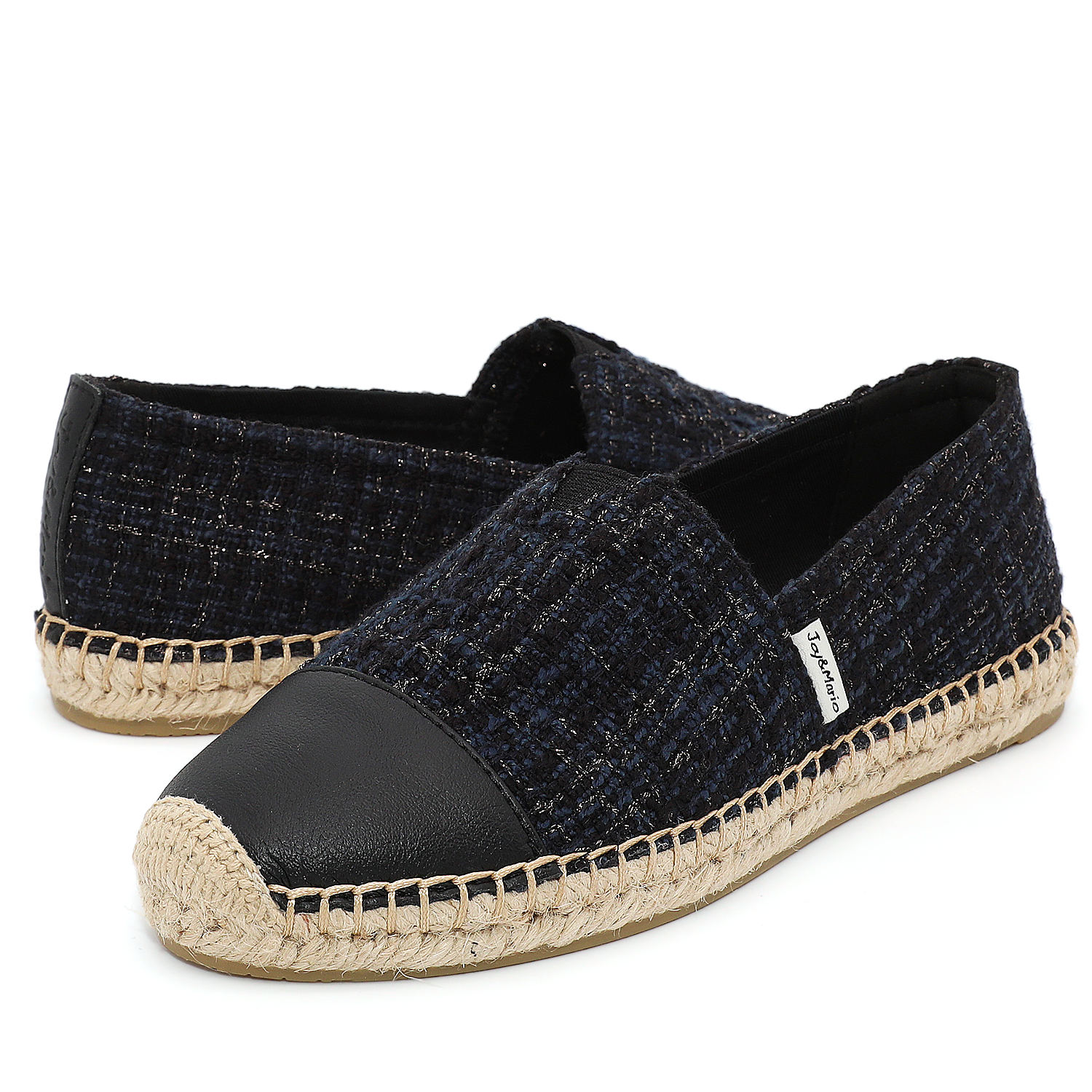 JOY&MARIO Handmade Women’s Slip-On Espadrille Tweed Loafers Flats in Navy-A01962W