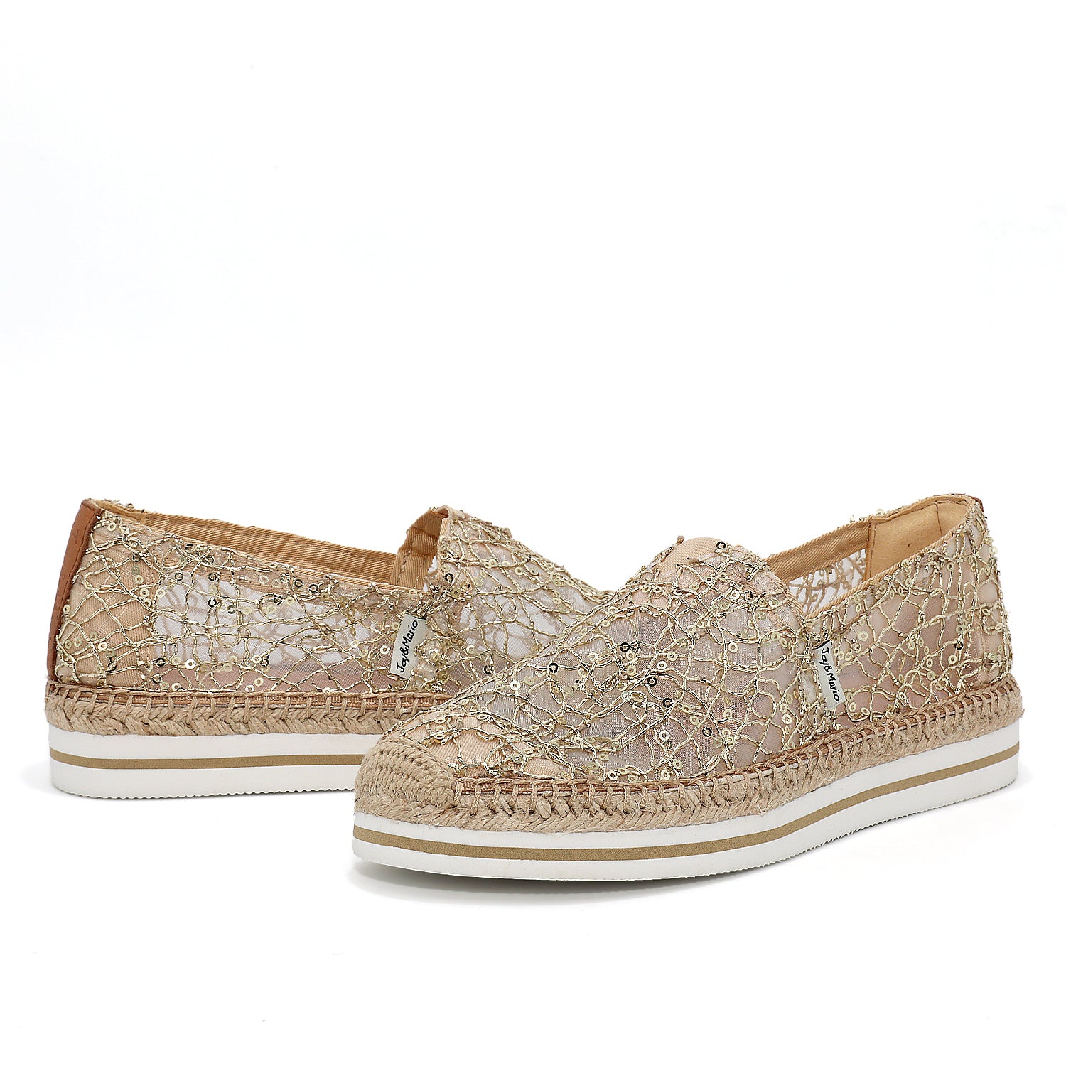 JOY&MARIO Handmade Women’s Slip-On Espadrille Mesh Loafers Platform in Gold-A51393W