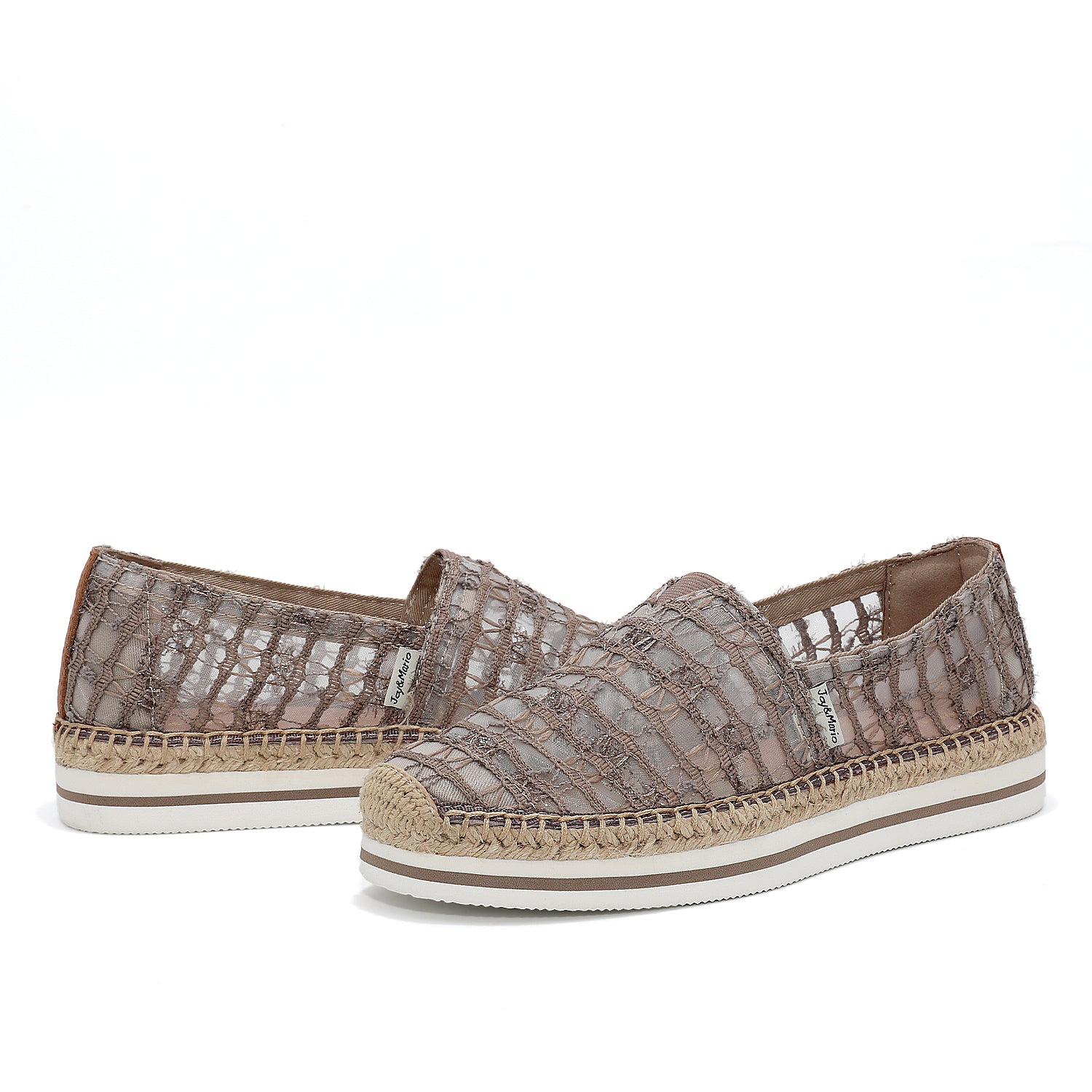 JOY&MARIO Handmade Women’s Slip-On Espadrille Mesh Loafers Platform in Khaki-A51395W