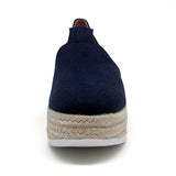 Load image into Gallery viewer, JOY&amp;MARIO Handmade Women’s Slip-On Espadrille Linen Loafers Wedges in Navy-AE006W