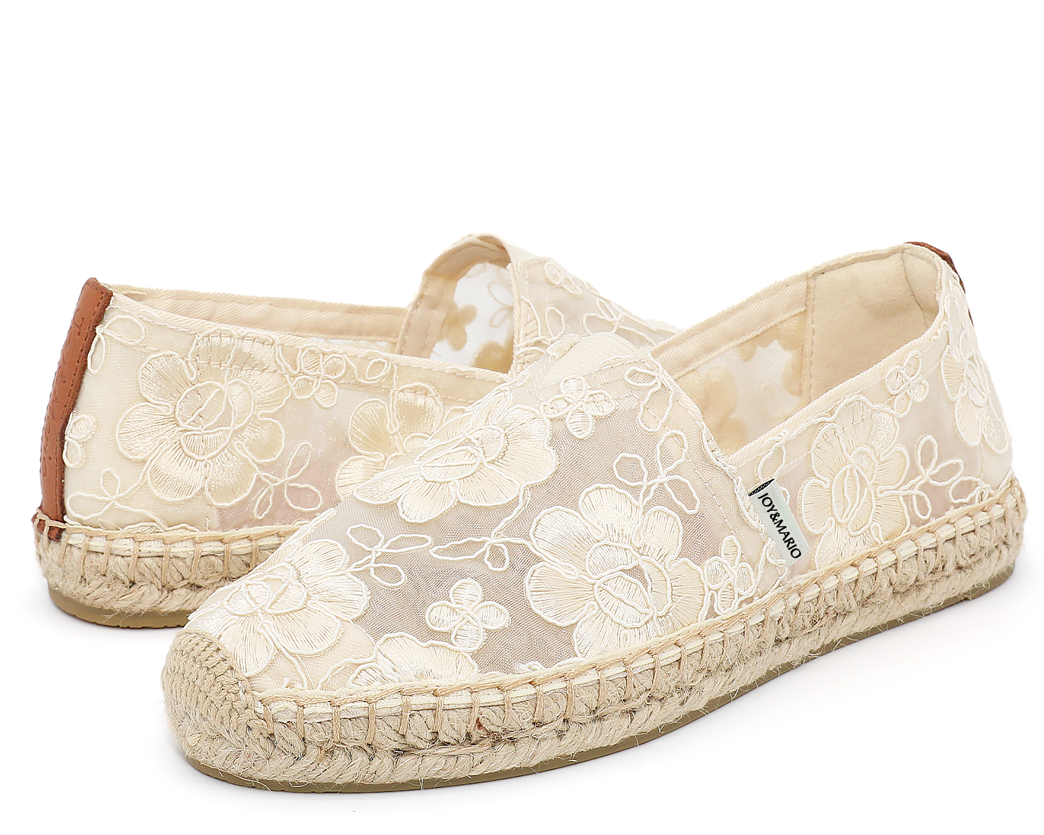 JOY&MARIO Handmade Women’s Slip-On Espadrille Mesh Loafers Flats in Beige-A01129W JOYANDMARIO