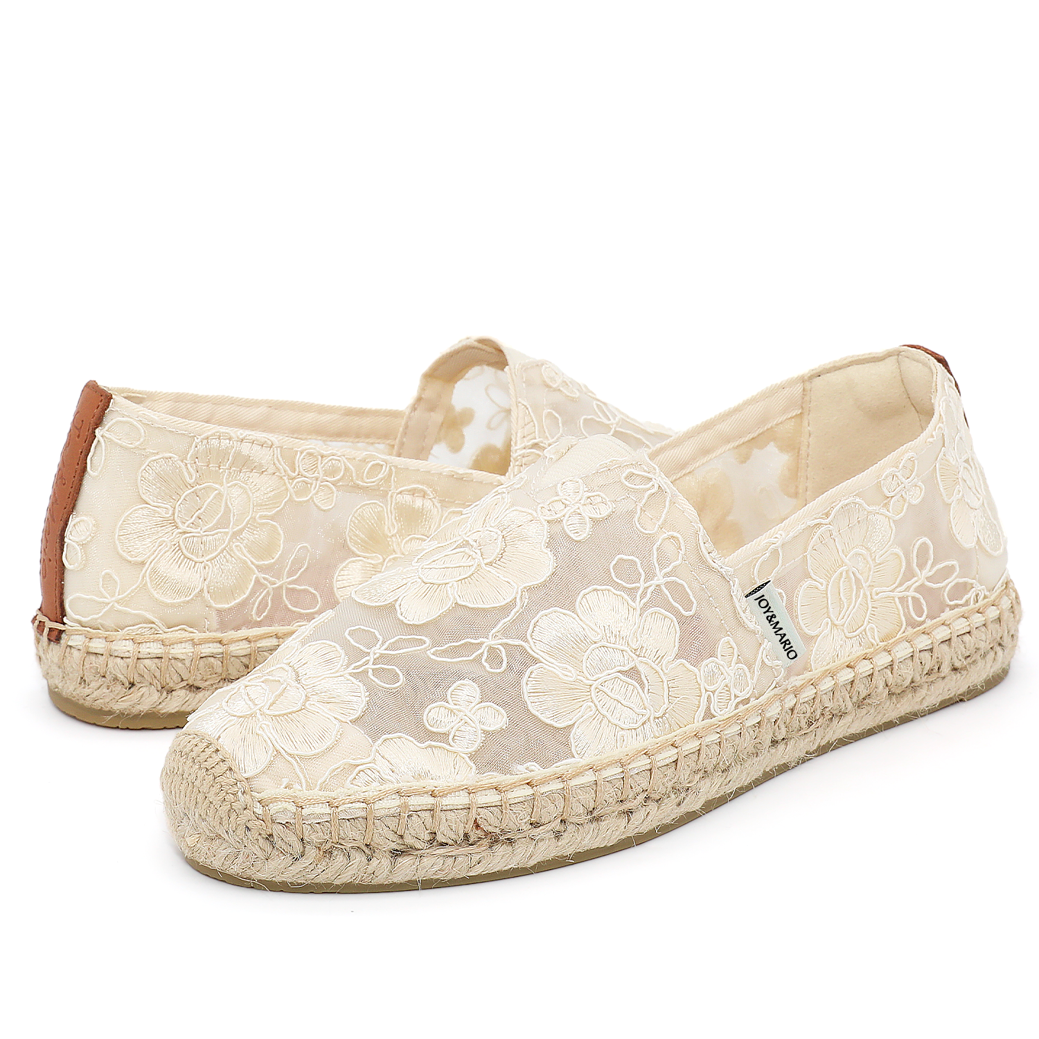 JOY&MARIO Handmade Women’s Slip-On Espadrille Mesh Loafers Flats in Beige-A01129W JOYANDMARIO