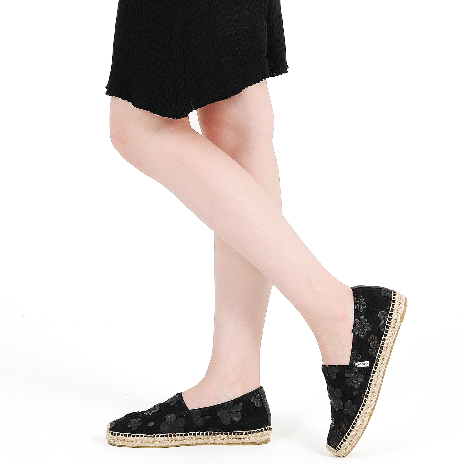 JOY&MARIO Handmade Women’s Slip-On Espadrille Mesh Loafers Flats in Black-A01287W JOYANDMARIO