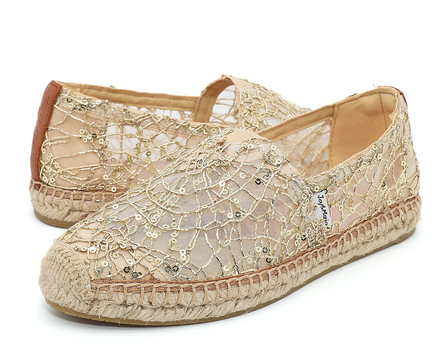 JOY&MARIO Handmade Women’s Slip-On Espadrille Mesh Loafers Flats in Gold-A01070W JOYANDMARIO