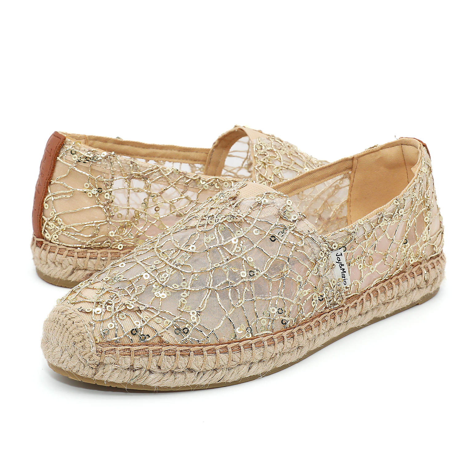 Handmade Women’s Slip-On Espadrille Mesh Loafers Flats in Gold-A01070W