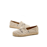 Load image into Gallery viewer, JOY&amp;MARIO Handmade Women’s Slip-On Espadrille Stripe Flats in Apricot-05325W JOYANDMARIO