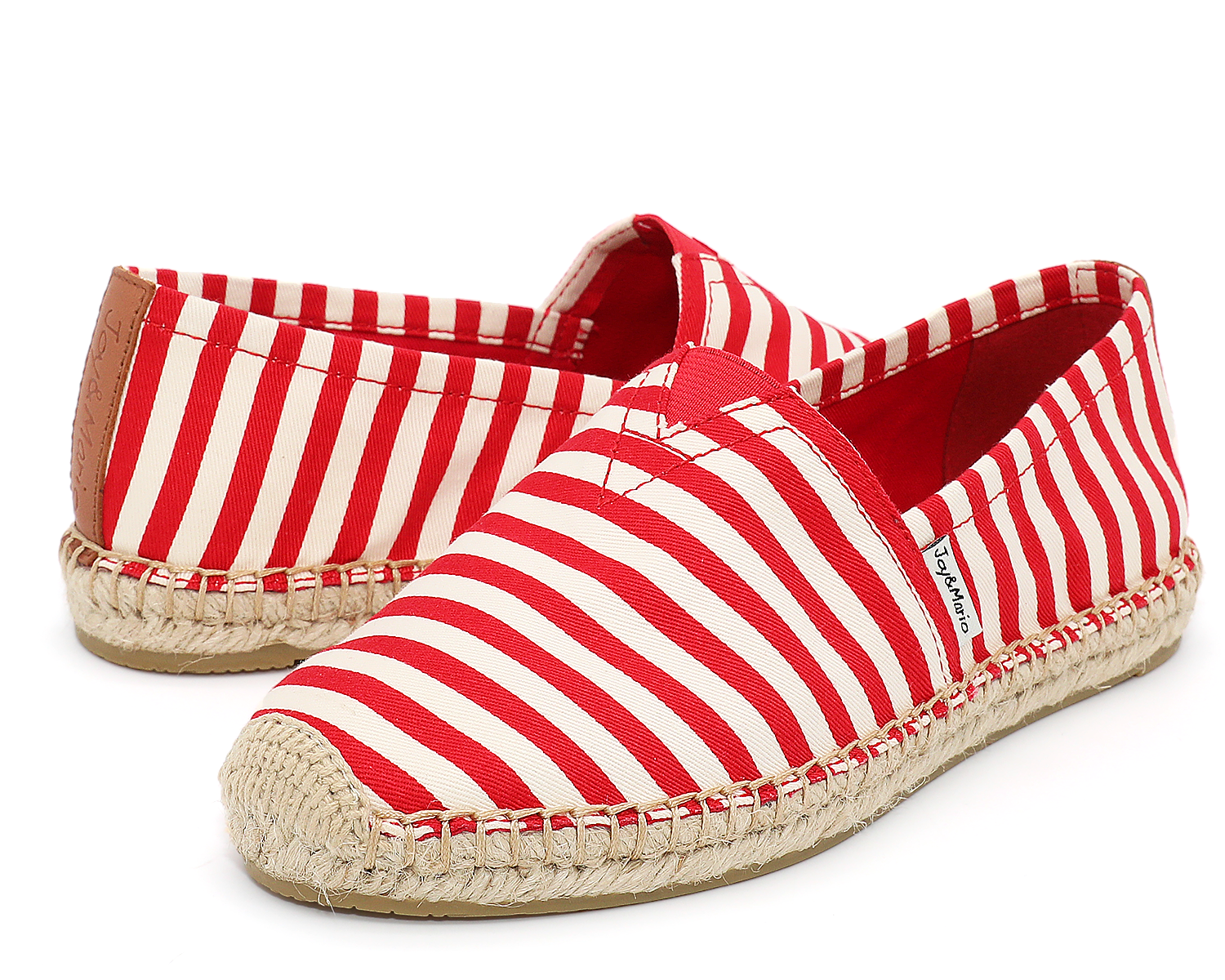 JOY&MARIO Handmade Women’s Slip-On Espadrille Stripe Loafers Flats in Red-A01601W JOYANDMARIO