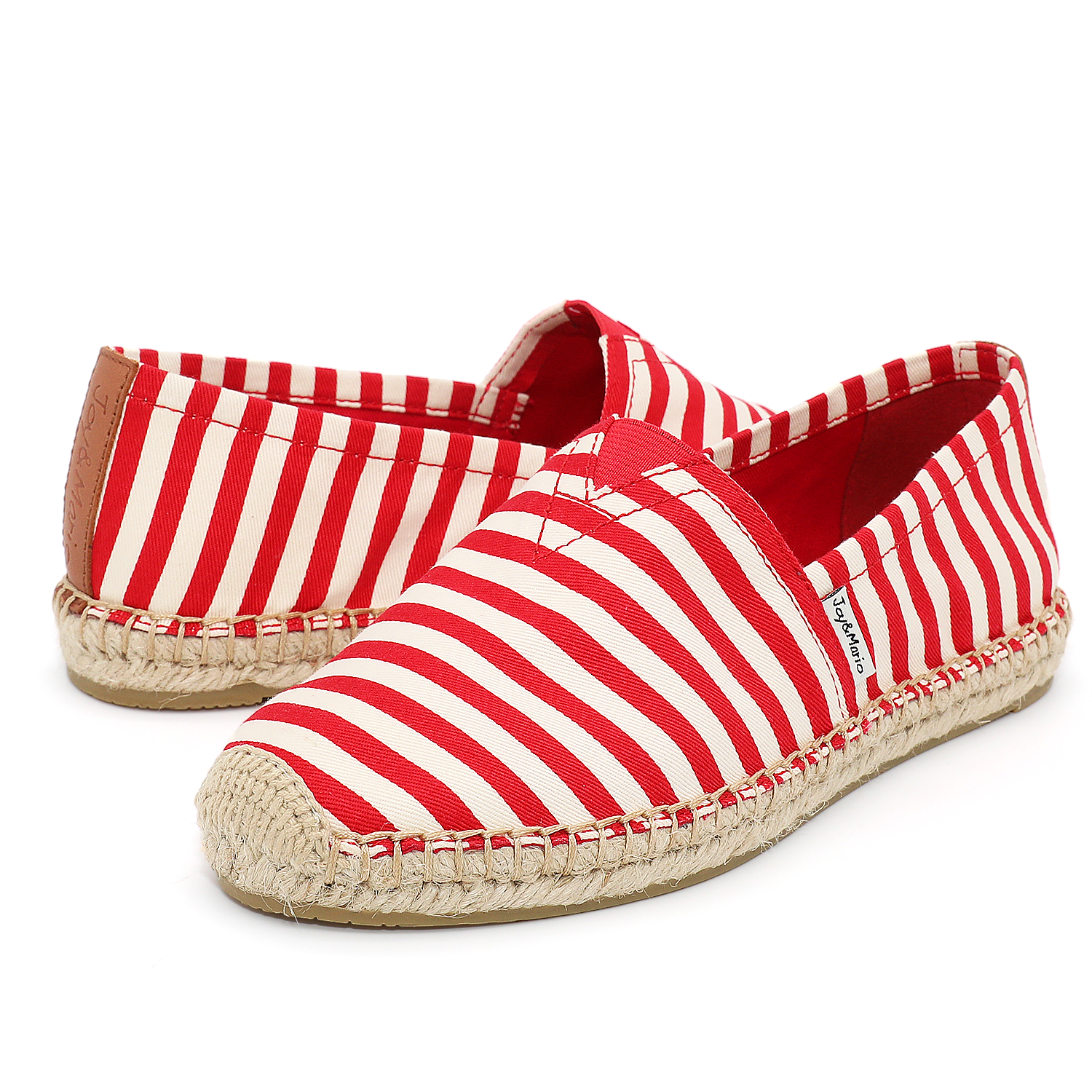 JOY&MARIO Handmade Women’s Slip-On Espadrille Stripe Loafers Flats in Red-A01601W JOYANDMARIO