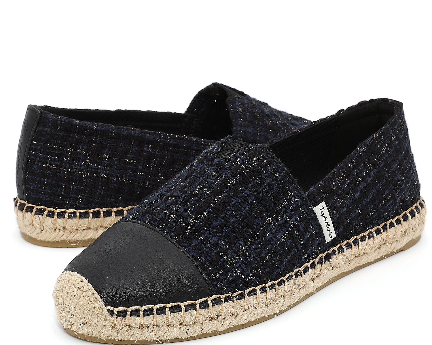 JOY&MARIO Handmade Women’s Slip-On Espadrille Tweed Loafers Flats in Navy-A01962W JOYANDMARIO