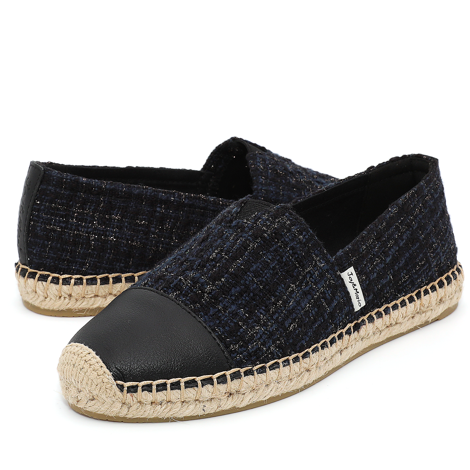 Handmade Women’s Slip-On Espadrille Tweed Loafers Flats in Navy-A01962W