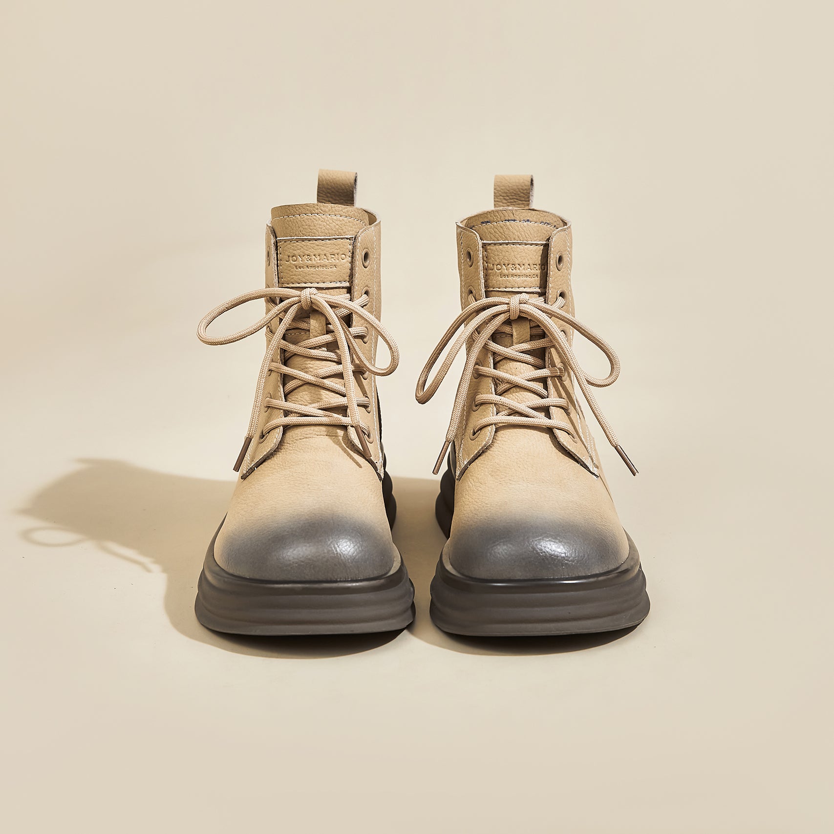 JOY&MARIO Women's Action Leather Lace-up Boots in Apricot-69102W JOYANDMARIO
