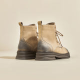 JOY&MARIO Women's Action Leather Lace-up Boots in Apricot-69102W JOYANDMARIO
