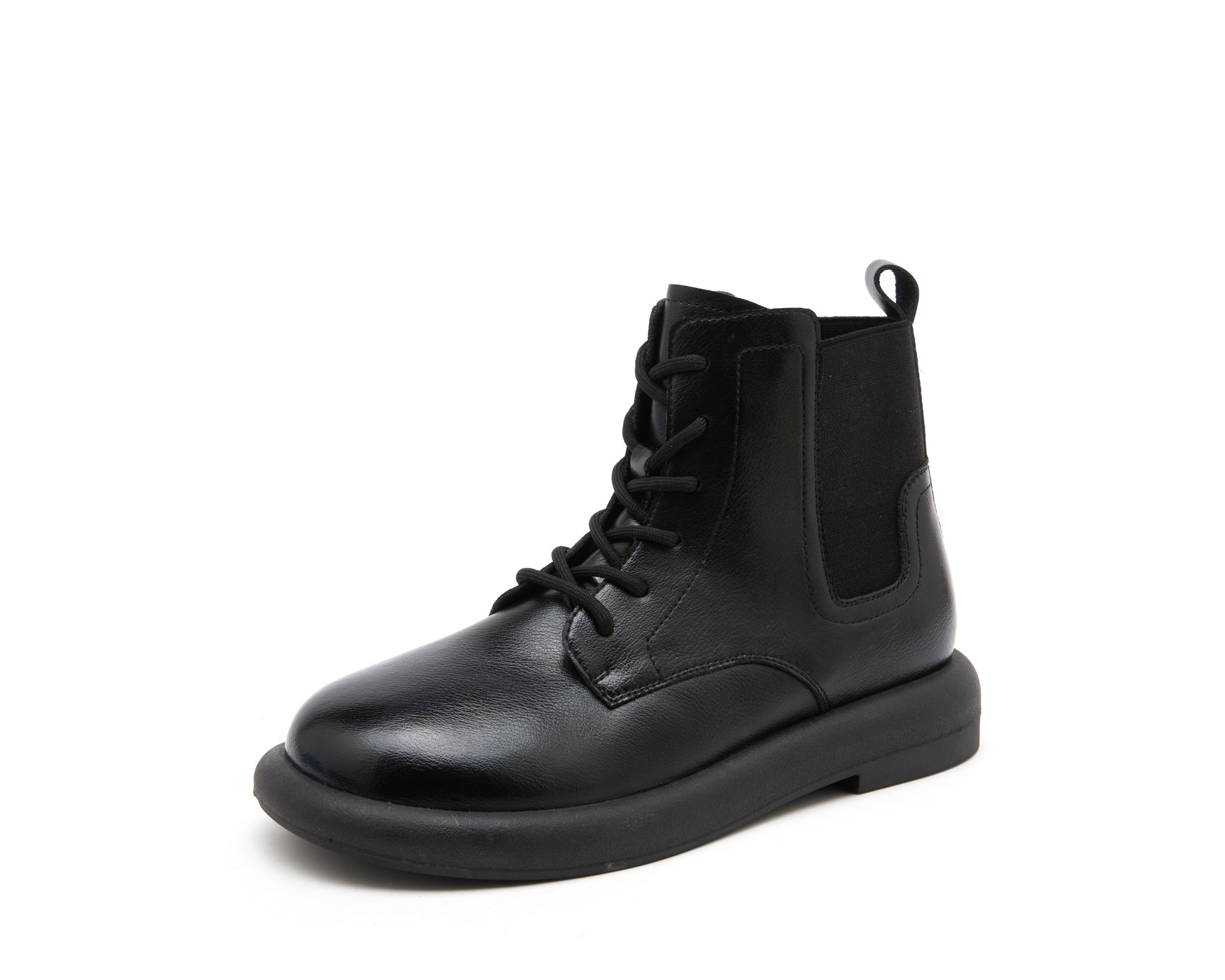 JOY&MARIO Women's Action Leather Lace-up Boots in Black-69091W JOYANDMARIO