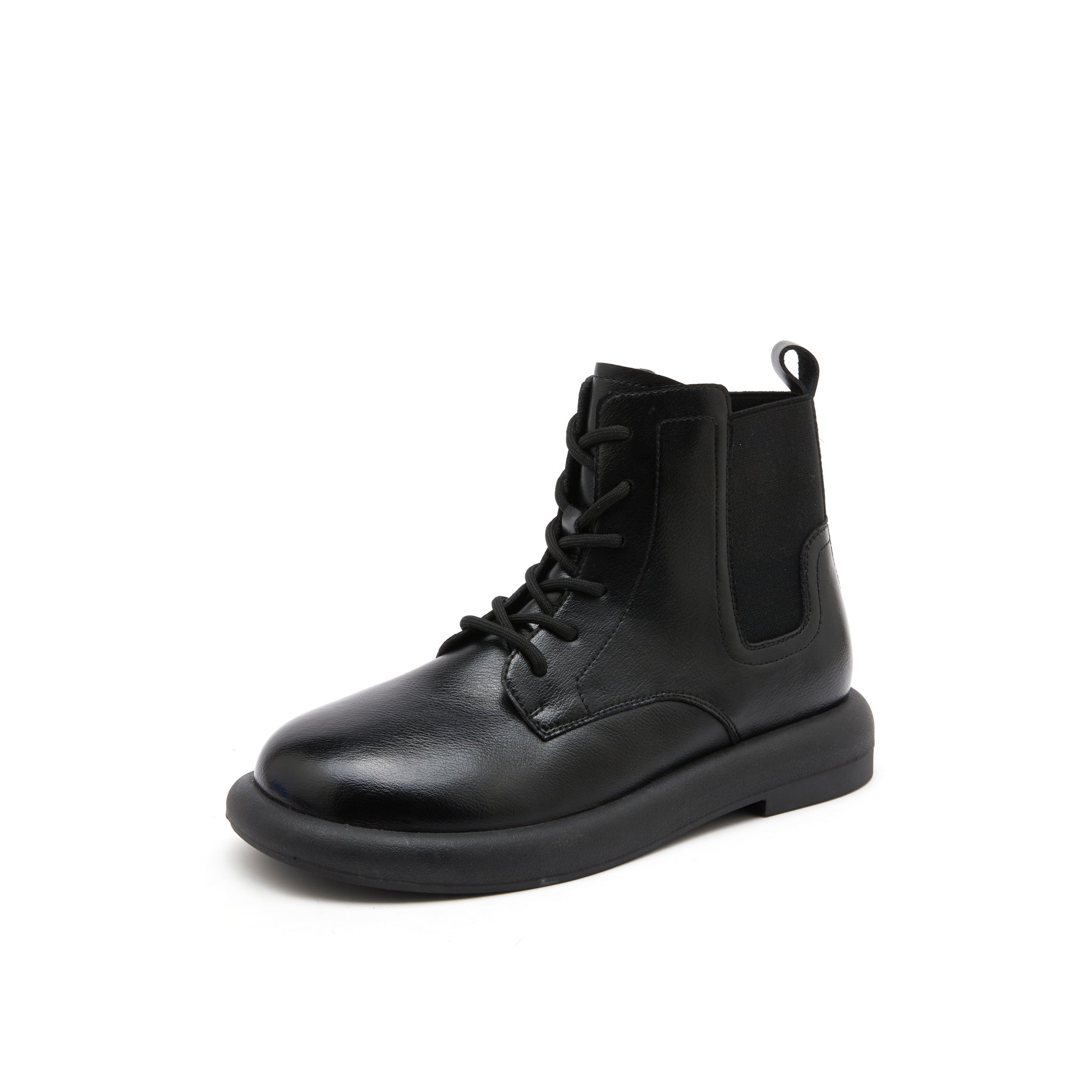 JOY&MARIO Women's Action Leather Lace-up Boots in Black-69091W JOYANDMARIO