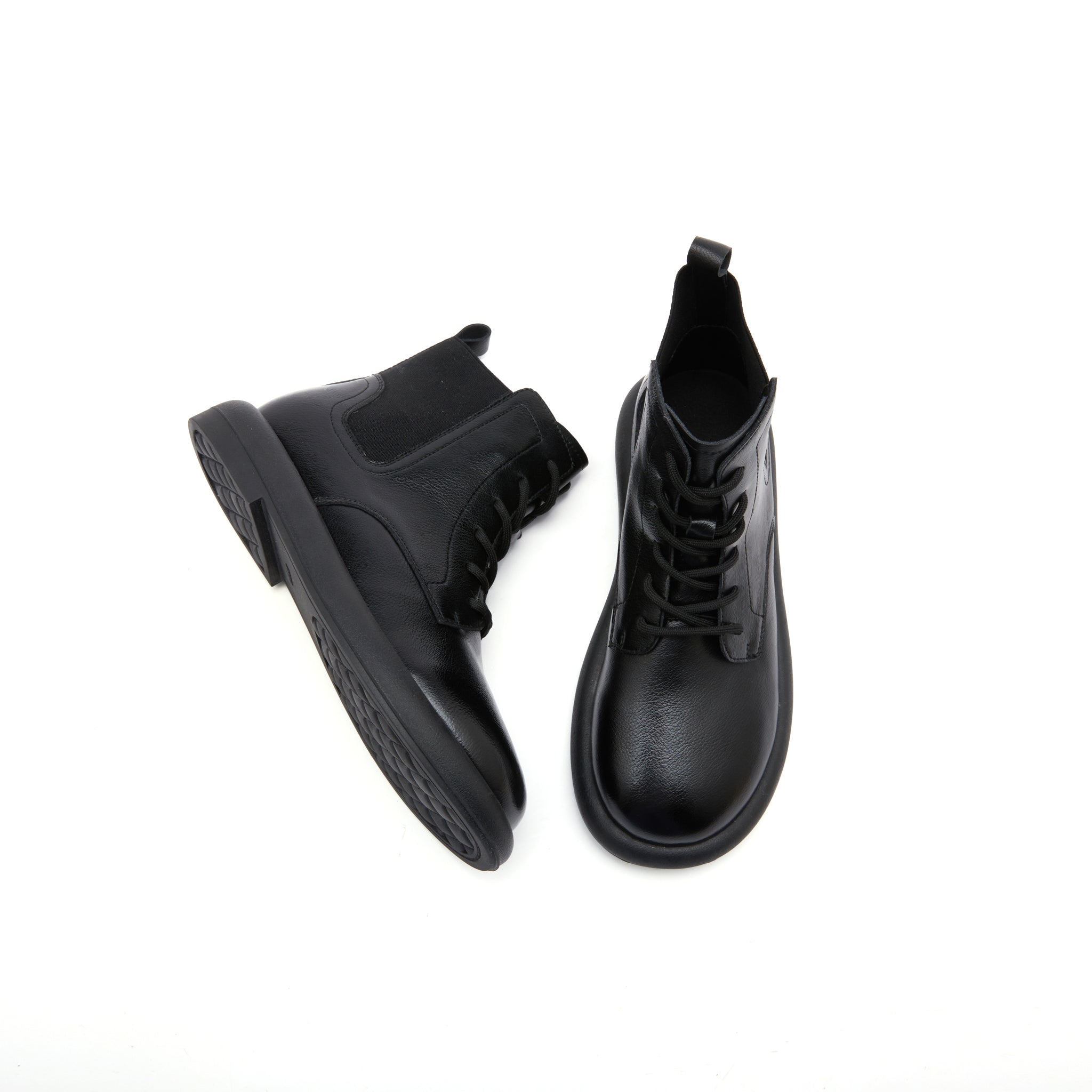JOY&MARIO Women's Action Leather Lace-up Boots in Black-69091W JOYANDMARIO