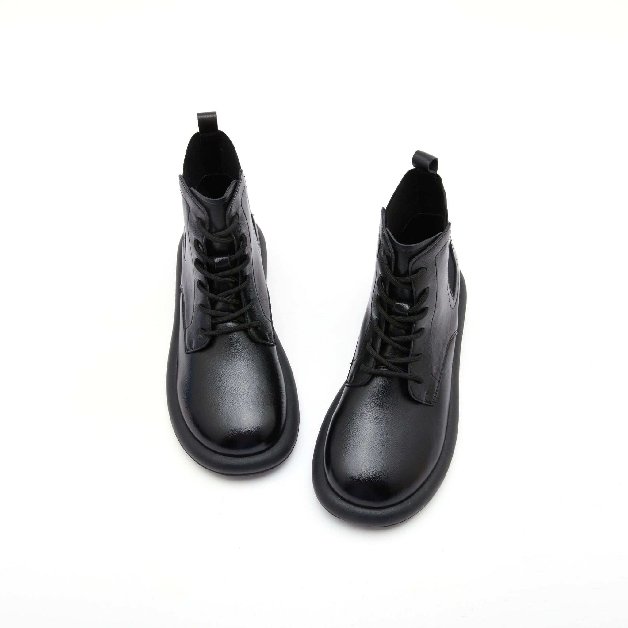 JOY&MARIO Women's Action Leather Lace-up Boots in Black-69091W JOYANDMARIO