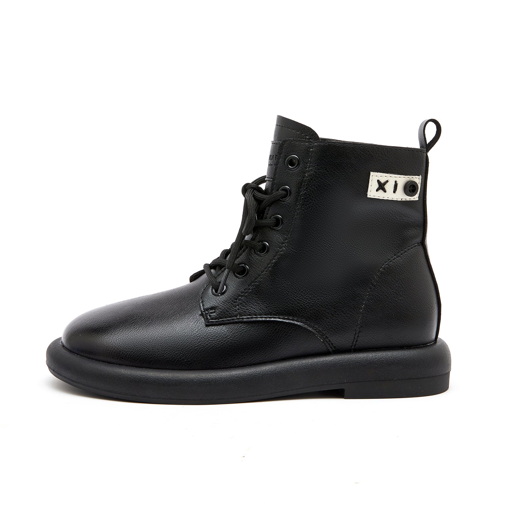 JOY&MARIO Women's Action Leather Lace-up Boots in Black-69093W JOYANDMARIO