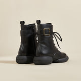 JOY&MARIO Women's Action Leather Lace-up Boots in Black-69095W JOYANDMARIO
