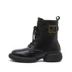 JOY&MARIO Women's Action Leather Lace-up Boots in Black-69095W JOYANDMARIO
