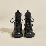 JOY&MARIO Women's Action Leather Lace-up Boots in Black-69095W JOYANDMARIO