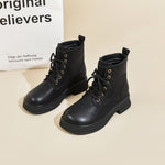 JOY&MARIO Women's Action Leather Lace-up Boots in Black-69102W JOYANDMARIO