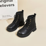 JOY&MARIO Women's Action Leather Lace-up Boots in Black-69102W JOYANDMARIO