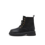 JOY&MARIO Women's Action Leather Lace-up Boots in Black-69102W JOYANDMARIO