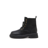JOY&MARIO Women's Action Leather Lace-up Boots in Black-69102W JOYANDMARIO