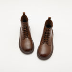 JOY&MARIO Women's Action Leather Lace-up Boots in Brown-69091W JOYANDMARIO